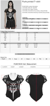 WT-1057TDF Gothic Mesh Sleeve Punk T-Shirts with Skull Graphics